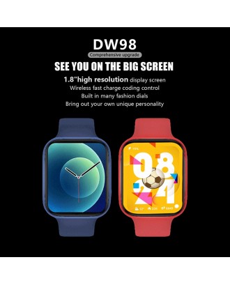 DW98 Watch 1.8 inch Screen Men Women Fitness Tracker Wireless Charger Smart Watch for IOS Android