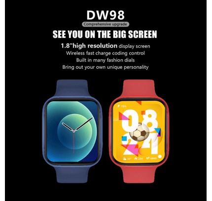 DW98 Watch 1.8 inch Screen Men Women Fitness Tracker Wireless Charger Smart Watch for IOS Android