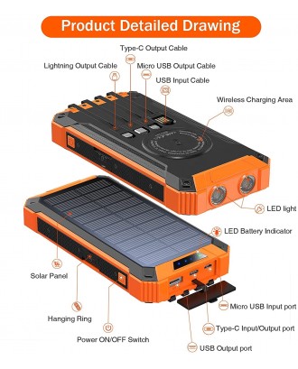 Hot trending wireless solar mobile charger portable power bank 26800mah